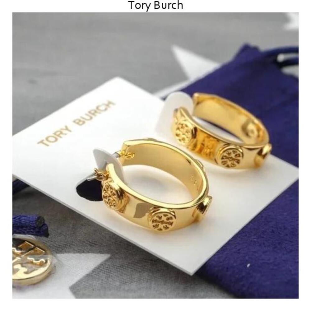 Tory Burch Gold Logo Huggie Hoop Earrings